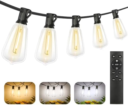 Brightever 150FT Outdoor Lights with Remote, 2700K/4000K/5000K Selectable LED String Lights for Outside with 75+2 ST38 Shatterproof Edison Bulbs, 3 Modes Dimmable Waterproof Hanging Lights for Patio by Brightever
