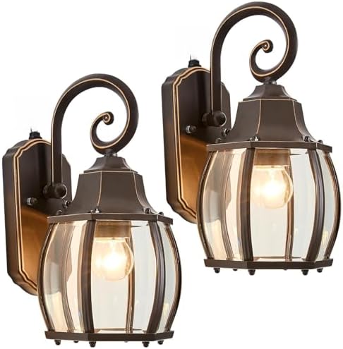 Dusk to Dawn Outdoor Wall Light in Oil Rubbed Bronze with Gold Rim 2-Pack Wall Lamp Outside Sensor Exterior Light Fixtures Wall Mount Porch Light E26 Exterior Wall Sconces for House Garden by CMRCOZIRA