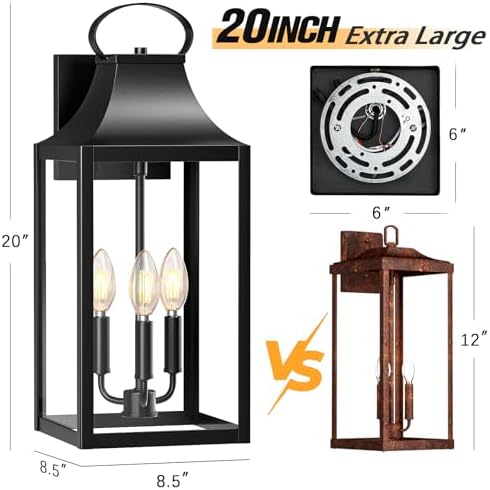 20" Extra Large Outdoor Wall Light, Black Exterior Lighting Fixtures - Image 7