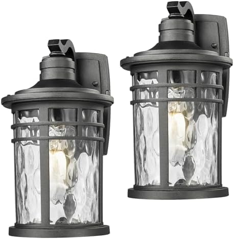 Darkaway Outdoor Porch Lights Wall Mount, Outside Light Fixtures Sconces Wall Lighting with Water Ripple Glass Waterproof Exterior Lights for Patio Yard House Hallway Doorway Garage by Darkaway