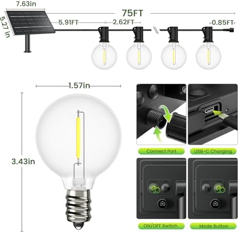Svater Solar String Lights Outdoor Waterproof LED 75 FT, Remote Dimmable - Image 4