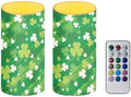 Painting Shamrocks Flameless Candles with Remote Battery Operated Candles with Timer St Patrick's Day Flickering LED Battery Operated Elictric Pillar Tealights for Patio Porch by Merkmak