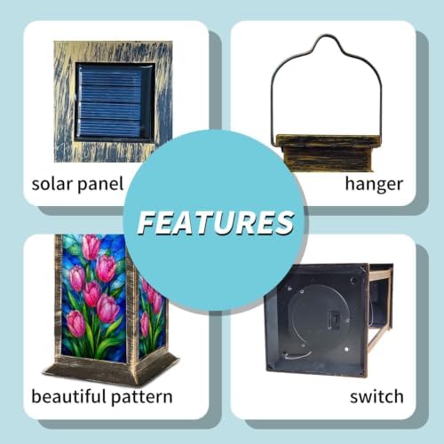 Solar Lantern Colorful Stained Glass Window Outdoor Waterproof Garden Hanging Lantern Solar Powered Lighting Outside Solar Light for Patio Yard Camping, Gifts for Women Mom - Image 5