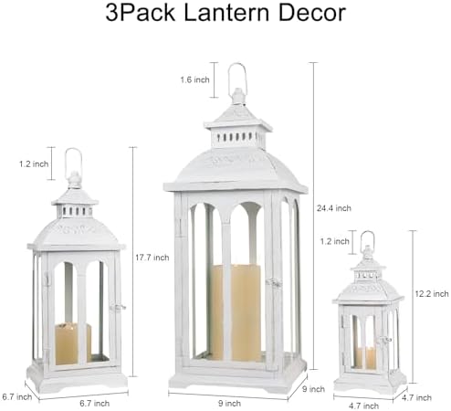 NEEDOMO Lanterns Decorative Outdoor & Indoor, Set of 3 Outdoor Lanterns for Porch, Vintage Candle Lantern Decor for Living Room, Fireplace, Kitchen Dining Table, Patio, Garden, Wedding, White - Image 4