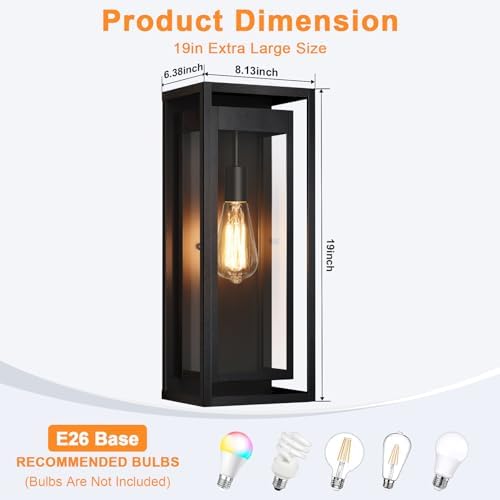 19 Inch Outdoor Wall Light Fixtures, 2 Pack Porch Lights- Black - Image 4