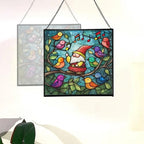 Gnome with Singing Birds Stained Glass Suncatcher – Square Hanging Window Panel for Home or Greenhouse – Whimsical Glass Art Gift for Garden Lovers, Christmas, Halloween, Father Days HJXeXZ - Image 4