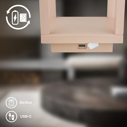 BRILONER - LED Table Lamp Wireless IP44 with Touch, Dimmable, CCT, Battery & Light Source Interchangeable, LED Lantern, Table Lamp, Battery Lamp, Patio, Outdoor Lamp, 10 x 10 x 22 cm, Beige - Image 4
