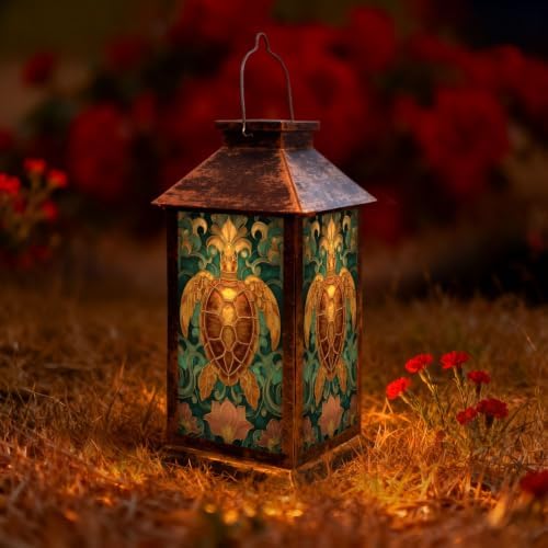 Solar Lantern Mid Century Stained Glass Sea Outdoor Waterproof Garden Hanging Lantern Solar Powered Lighting Outside Solar Light for Patio Yard Camping, Gifts for Women Mom by Unknown
