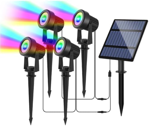 T-SUN 4-in-1 Color Changing Solar Spot Lights Outdoor,RGB Solar Spotlights by T-SUN
