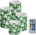 4 Pack Battery Operated Candles with Timers Stylish Shamrocks Flameless Candles with Remote St Patrick's Day Porch LED Lights Lanterns for Holiday Home Decorations by Merkmak