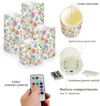 Pink Blue Floral Electric Fake Candles Battery Operated with Remote Timer Flickering Flameless Candles Set of 4 LED Pillar Battery Powered Candles for Home Decor Outdoor Festival Decor - Image 3