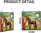 Black Horse Standing Beneath Ancient Tree Square Suncatcher – Stained Glass Style Window Panel with Pastoral Scene, Custom Decorative Hanging Art for Equestrian Home, Christmas vR93jU - Image 2