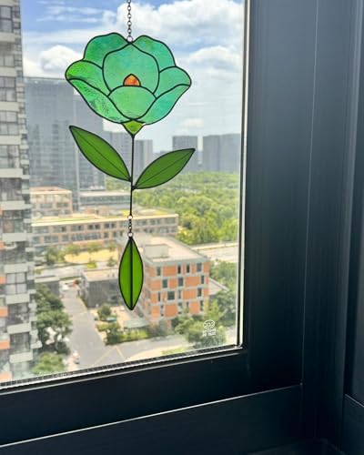 Flower Suncatchers, Stained Glass Window Hangings, Garden Suncatchers for Window and Wall Decor (B-Green) - Image 5