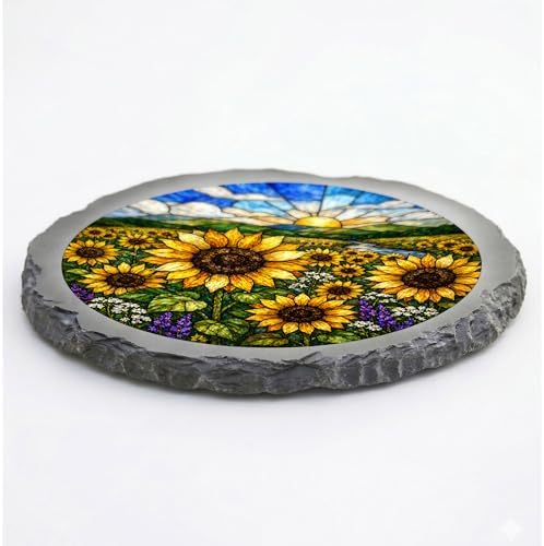 Magnolia Garden 10-Inch Sunflower Sunrise Stepping Stone - Faux Stained Glass Country Field Garden Stone, Weather-Resistant Resin Pathway Accent, Bright Floral Outdoor Yard Decor & Walkway Plaque - Image 3