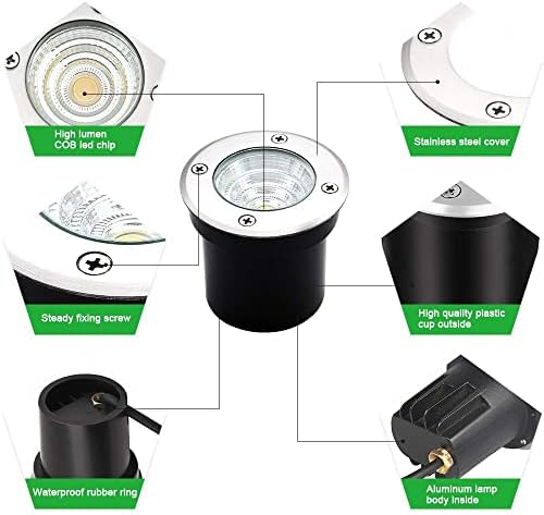 12Pack Well Lights LED Low Voltage Landscape Lights, Outdoor In Ground Light 12V-24V 5W Warm White 3000K, IP65 Waterproof Up Lighting for Pathway, Driveway, Deck, Garden, with Wire Connectors - Image 4