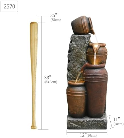 34'' Outdoor Garden Water Fountain with Lights, Large Patio Water Feature - Image 2