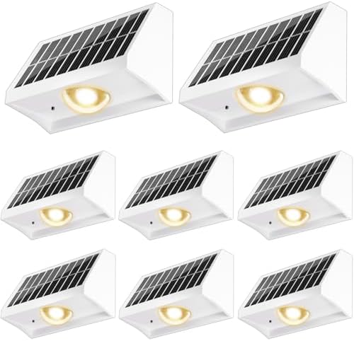 Solar Fence Lights Outdoor Waterproof Warm & Cool White & RGB（8 Pack White） by SenLuKit
