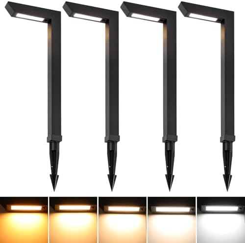Energetic 5CCT Low Voltage Landscape Lights, 5W 200LM IP65 Waterproof LED Pathway Lights, 50000 Hrs, Outdoor Landscape Lighting, Square Modern Side Lit, Die-cast Aluminum Housing, ETL, Black, 4 Pack by EENERGETICLIGHTING