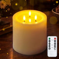 Yeelida 3-Wick 6"x6" Extra Large Real Wax Flameless Pillar Candles with Remote Control and Timer Function, Candle Grease White Battery Operated LED Flickering 3D-Wick (Long Lasting, Warm Fire) by Yeelida
