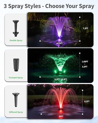 POPOSOAP Floating Pond Fountain With LED Lights, Pond Fountain Aerator Complete Kit with 1600GPH Water Pump 50FT Power Cord, 3 Spray Styles for Ponds, Pool, Lakes & Water Gardens P155 - Image 5