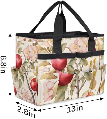 Apples Flowers Garden Tool Bag Tote for Men Women Multiple Pockets Wide Mouth Heavy Duty Waterproof Tool Organizer Bag for Outdoor Lawn Yard Portable Gardening Storage With Elasticbands - Image 2