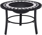 26.8 Inch Mosaic Fire Pit Table, Black and White Ceramic Outdoor Wood Burning Fireplace Bowl with Steel Stand for Garden Patio Backyard BBQ by Unknown