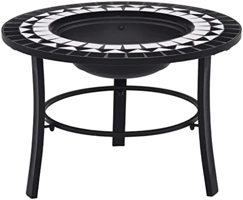 26.8 Inch Ceramic Fire Pit with Stand, Round Mosaic Fire Pit Tabletop in Black and White, Steel Bowl for Wood or Charcoal, Outdoor Patio Garden BBQ - Image 2