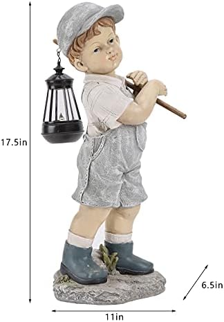 Solar Boy Statue, Boy Garden Statues with Solar Lantern for Garden, Patio, Lawn, Yard, Housewarming, Hand-Painted Sculpted Figure, 17.5”H - Image 5