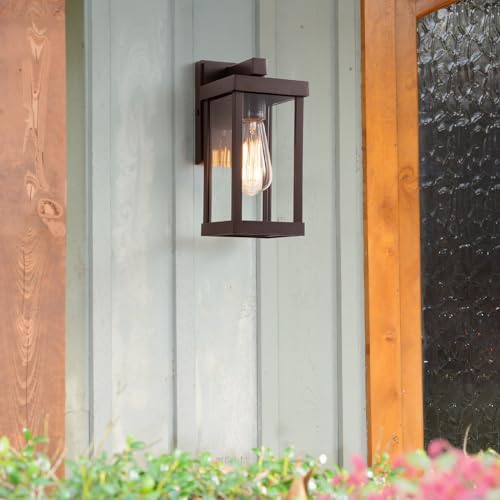mirrea 11" Classic Outdoor Wall Sconce 1 Light in Oil Rubbed Bronze Rectangular Metal Frame and Clear Glass Shade Waterproof Porch Light Patio Light Pack of 2 - Image 4