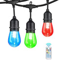 24FT Solar Outdoor String Lights, 12 Shatterproof Edison LED Bulbs, Dimmable RGB Color Changing Patio Lights Waterproof with Remote. for Patio Decor, Garden, Yard, Party, Bistro by IPStank