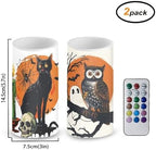 Halloween Owl Print Battery Operated Candles with Timers Flameless Candles with Remote for Halloween Gifts Black Cat LED Lights for Indoor Outdoor Party Home Decorations - Image 2
