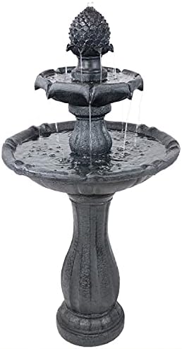 Sunnydaze 46" 2-Tier Solar Water Fountain, Pineapple Top, Black by SunnydazeDecor