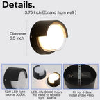 R‑YY‑BD‑012‑3K Outdoor Wall Sconce, Round Aluminum Wall Light, 3000K Warm Light - Image 3