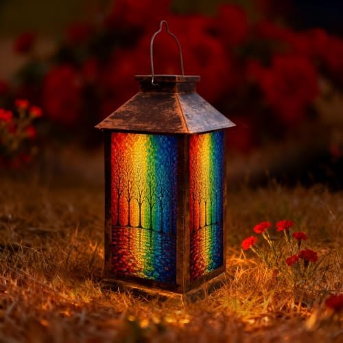 Solar Lantern Colorful Mosaic Forest Vibrant Outdoor Waterproof Garden Hanging Lantern Solar Powered Lighting Outside Solar Light for Patio Yard Camping, Gifts for Women Mom by Unknown