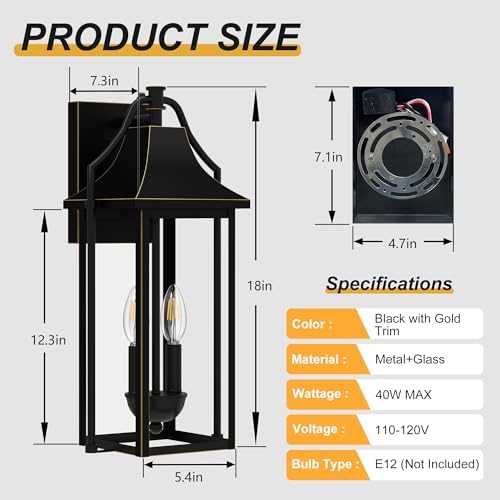 18IN Dusk to Dawn Outdoor Wall Sconce, 2-E12 Base Porch Light - Image 5