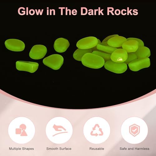 M METERXITY 50-Pack Glow in The Dark Rocks, 1.77" Resin Outdoor Garden Decorations Luminous Pebbles Stones for Garden Plants/Aquarium/Backyard Path, Aquarium Gravel [Yellow] - Image 2