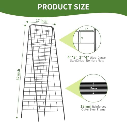 100% Metal Cucumber Trellis for Raised Bed,62"x17" A-Shape Garden Plant Support for Climbing Plants, Heavy Duty Metal Garden Trellises Plant Support for Vine Vegetables Outdoor (Black, 62x17inch(H*W)) - Image 2