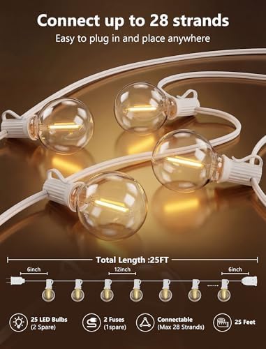 25Ft G40 LED White Outdoor String Lights with 27 Shatterproof Globe Bulbs - Image 2