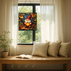 Gnome in Pumpkin Patch Stained Glass Suncatcher – Square Hanging Window Panel for Home or Greenhouse – Whimsical Glass Art Gift for Garden Lovers, Christmas, Halloween, Father Days o4PlUz - Image 7