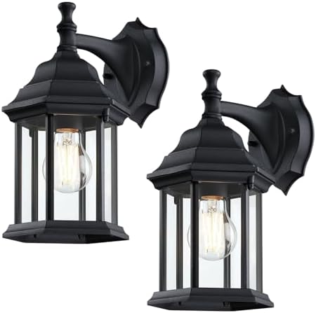 LIT-PaTH Outdoor Wall Light Fixture, Antirust Aluminum Glass, Black 2 Pack by LIT-PaTH