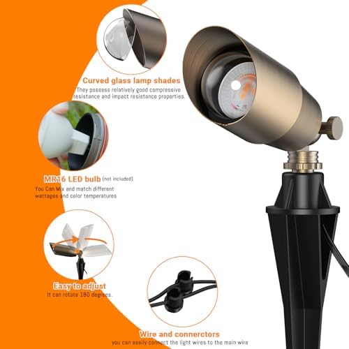 ZONEGRACE Solid Brass Outdoor Uplights & Accent Light Fixtures, Heavy Duty 12V Low Voltage LED Landscape Lighting Bronze, Wired Spot Light for Garden,Lawn,Patio and Yard with LED Bulb (1 Pack) - Image 4