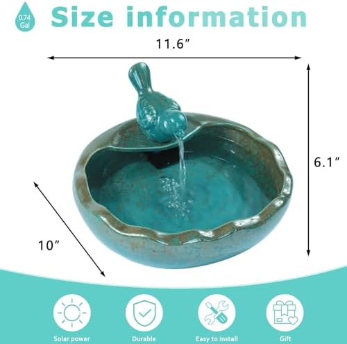 Ceramic Solar Fountain Bird Bath with Battery Backup,Solar Garden Fountain - Image 3