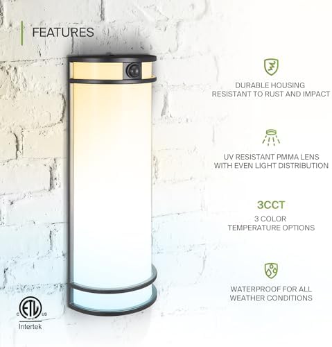 ASD LED Outdoor Wall Sconce, Motion Sensor 3000K 4000K 5000K Black - Image 4