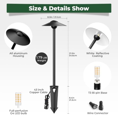 Gardencoin Low Voltage Pathway Lights (8.5'' Shade, 21.5'' Tall)，12V Outdoor LED Landscape Path Lights Wired, Aluminum Pathway Lighting with 3W 2700K Replaceable Bulb for Walkway Garden Yard, 12 Pack - Image 5