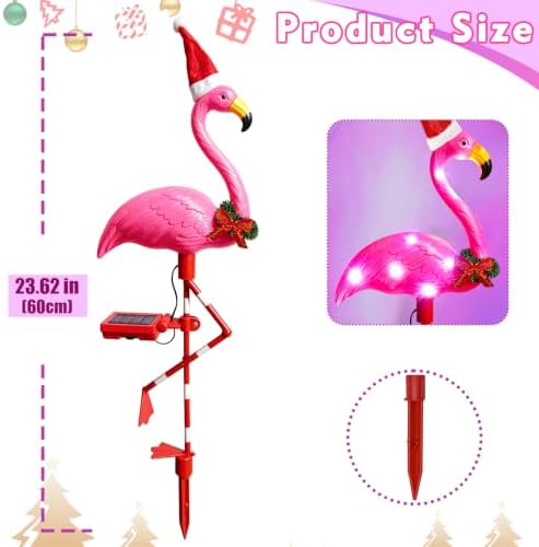 Solar Garden Lights Christmas Decorations 2 Packs Solar Flamingo Light Outdoor Waterproof,Birthday Xmas Gifts for Women Mom,Pink Flamingo Garden Statue Decorative Lights for Yard Art Patio Porch Lawn - Image 2