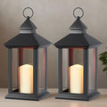 Lanterns Decorative Indoor, 2 Pack Black Decorative Flameless Candle Lanterns with Timer, Vintage 14" Waterproof Hanging Outdoor Lanterns, Battery Operated for Porch, Patio, Wedding Decor by JOHUNT