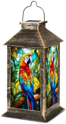 Solar Lantern Colorful Macaw Parrot Stained Glass Style Tropical Leaves Wildlife Art Outdoor Waterproof Hanging Solar Light Outside Lights for Patio Yard House Lawn Decor Birthday Gifts for Women Mom by Unknown