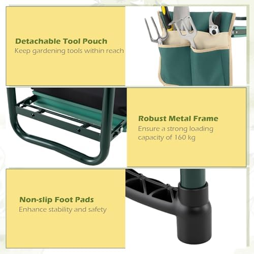 IRONMAX Garden Kneeler and Seat with 15.5" L×11" W EVA Kneeling Pad, Green - Image 7