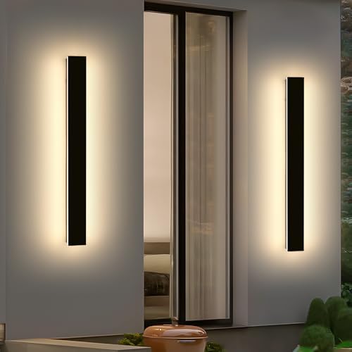 2 Pack 47.2inch Long Linear Outdoor Wall Light, 3000K Warm White Modern Wall Mounted Sconce, IP65 Waterproof, 42W, Black Exterior Lighting Fixture for Garage, Patio, Porch, Garden by Daoseolo