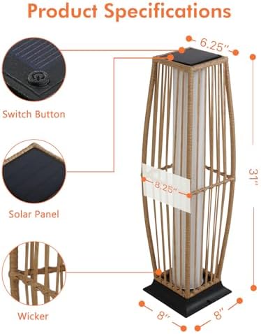 Grand patio Solar Outdoor Floor Lamp, Waterproof Wicker Boho Patio Lantern with Warm LED Light, Cordless Solar Standing Light for Porch, Deck, Garden & Poolside Decor, Large Taurus - Image 6